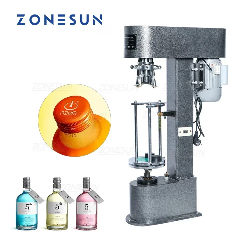 Wine Beer Juice - ZONESUN ZS-XG50D 半自動卓上ROPPキャッピングマシン アルミ製金属製ピルファープルーフワインビールジュースボトルシーラークリンパー