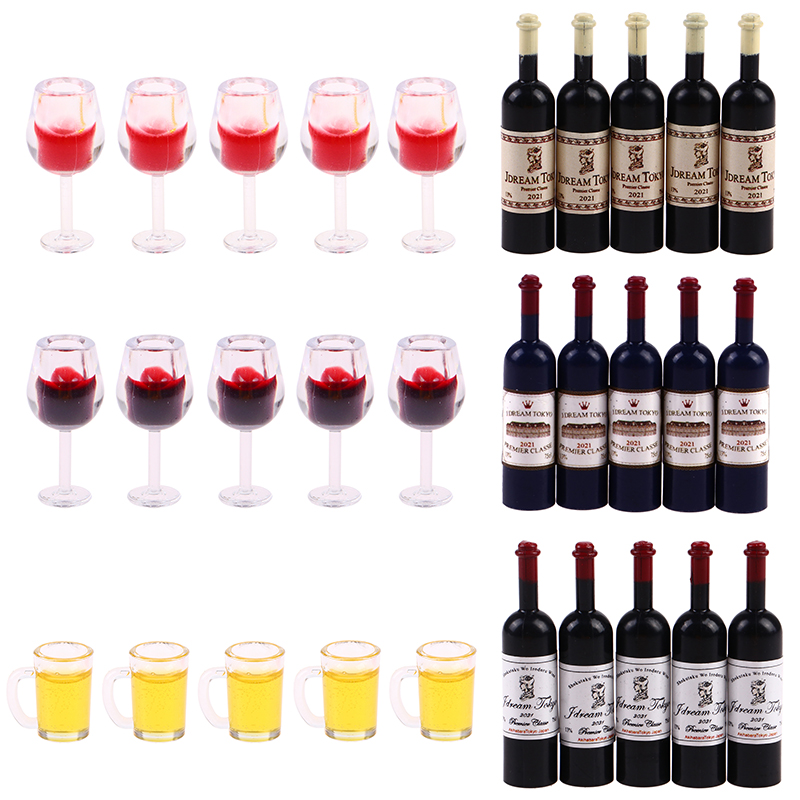 Wine Y Beer - 5 個 1:12 ドールハウスミニチュアワインカップビールジョッキワインボトルモデル家具家の装飾おもちゃ