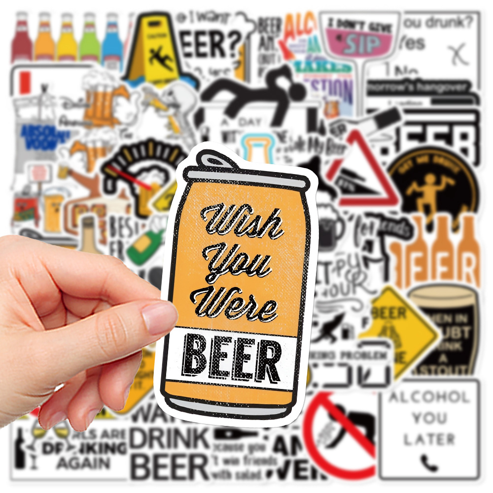 Wine Y Beer - ユーモラスなグラフィティステッカー,アルコール,ビール,ワイン,ドリンク,記念日,日記,オートバイ,自転車の装飾,10個,30個,52個